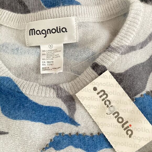 Vtg Sweater 80s 90s Blue Tiger Beaded Sequins Wool Angora Cat Lady NEW Deadstock - Picture 6 of 7